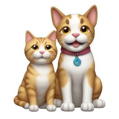 A happy cat with a dog doll sticker