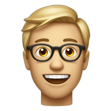 a bespectacled emoji points the index finger skywards and has two prominent upper incisors, while the lower incisors are hidden by the lower lip. sticker