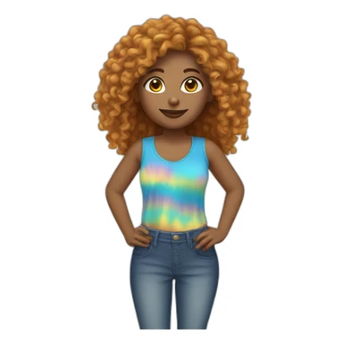 long curly hair woman wearing tiedye sticker