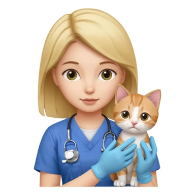 Young female vet – scrubs, gloves, examining kitten. sticker