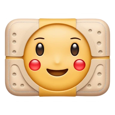 single adhesive bandage in light beige tone, rectangular with rounded edges and a small padded center, slightly textured surface with subtle perforation dots on each end, positioned flat, no face, no skin or wound, apple emoji style, soft lighting, subtle shadows, emoji scale sticker
