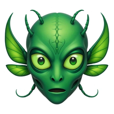 Savathûn from Destiny 2 as an apple-style emoji, focusing on her alien face, insectoid features, and mystical aura, simplified for emoji format sticker