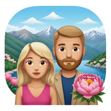 Couple traveling in Montenegro russian man and elegant  Latina girl delicate peonies and mountains in the background  sticker
