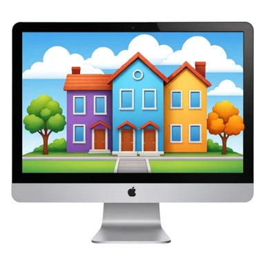 A pc monitor with houses that is for sold or rent in a site sticker