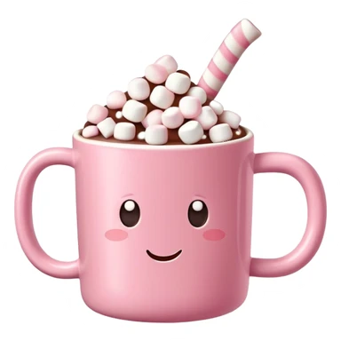 hot chocolate in a pink mug with mini marshmallows floating on top sticker