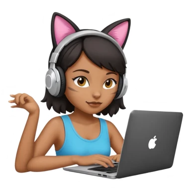 black girl who works remotely through a laptop with cat ear headphones sticker