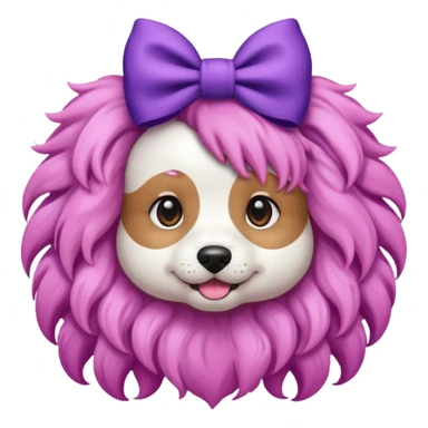 dog with pink long curly hair and purple bow on head sticker