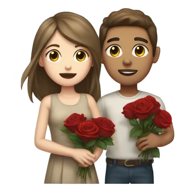 Light skin brown haired girl and a white skinned brown haired boy holding dead roses sticker