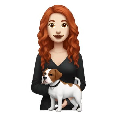Long Red haired woman with septum piercing holding black and white English Staffordshire dog sticker