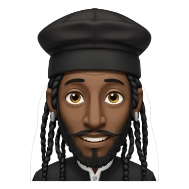 Jewish man emoji with long dread black hair on the sides and jewish judaism hat, long big nose and crooked teeth sticker