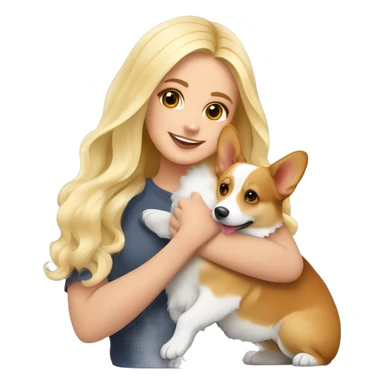Beautiful blonde with a square hugs with Welsh corgi Pembroke tricolor sticker