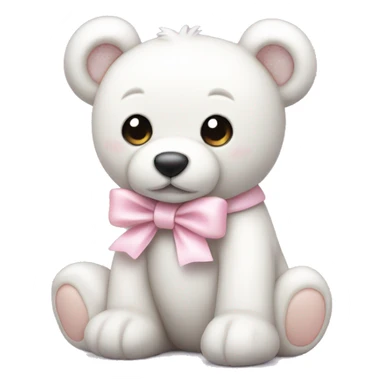 White teddy bear with light pink bow on the ear sticker