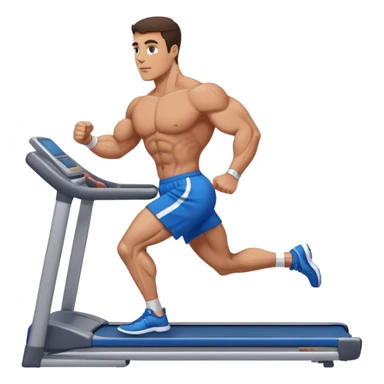 brunette male bodybuilder blue shorts treadmill sticker