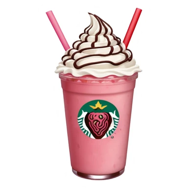 Strawberry Starbucks frappe with red strawberry jam at the bottom with whipped cream and chocolate drizzle sticker
