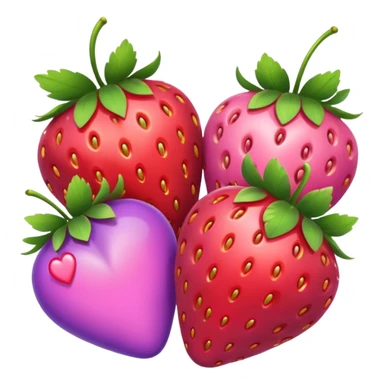 strawberries, pink and purple hearts sticker