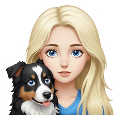 pale girl with blue eyes and long blonde hair and black white Australian shepherd. sticker