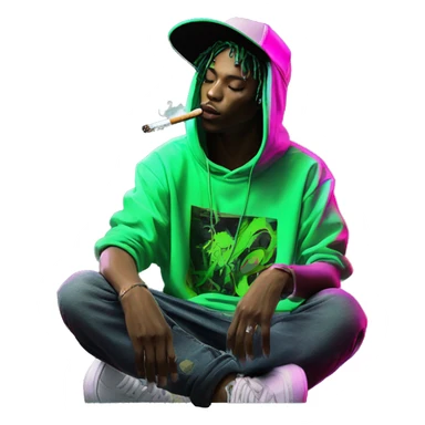 Multicoloured neon black and green graffiti person smoking wearing hoodie dancing hip hop bucket hat tropical Skater fashion aesthetic baggy clothes graphic t shirt 420 sticker