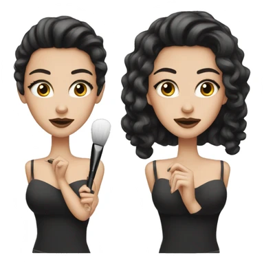 White girl with black hair doing makeup sticker