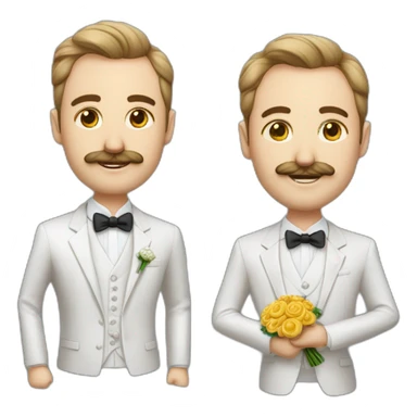 Homme en tenue de mariage avec les cheveux boucle avec un gros volume en costume blanc avec une moustache légère sticker