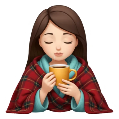 girl inside a blanket sipping coffee eyes closed, visibly distressed sticker