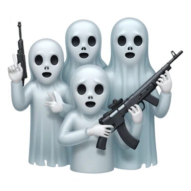 Fantasmas con un fusil moderno y haciendo haciendo en en forma de ✌️ con los dedos sticker