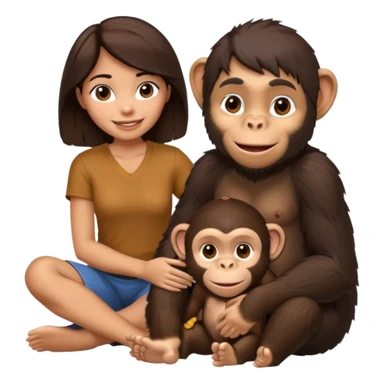 un chiomapnze sentado en el suelo al lado de una mujer sticker