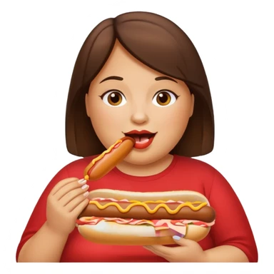 Fat brunette eating a hot dog sticker