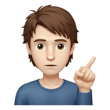 Weak man with disheveled hair pointing to his right sticker