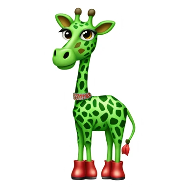 A green giraffe wearing a belt in some red sparkly heels with long eye lashes  sticker