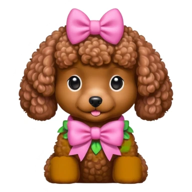 Brown toy poodle with pink bow sticker