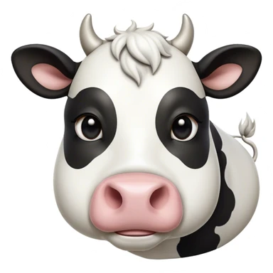 Cinematic Noble Black and White Cow Portrait Emoji, Poised and regal, with a large, sturdy build and a striking, well-groomed coat of pure black accented by crisp white patches, deep-set soulful brown eyes, Simplified yet sharp and sophisticated features, highly detailed, glowing with a soft, dignified glow, high shine, intelligent and calm, stylized with an air of modern elegance, focused and attentive, soft glowing outline, capturing the essence of a watchful and confident bovine guardian, so majestic it feels as though it could stride out of the screen with effortless authority! sticker