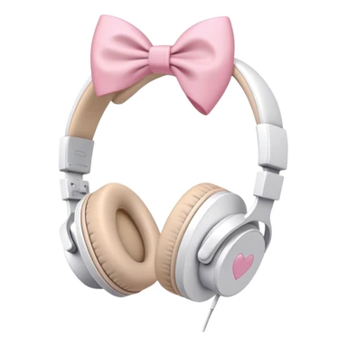 White aesthetic headphones with pink bow sticker