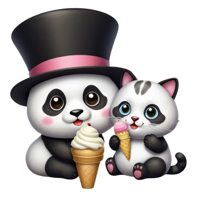 Panda eating ice cream + Cat with tophat sticker