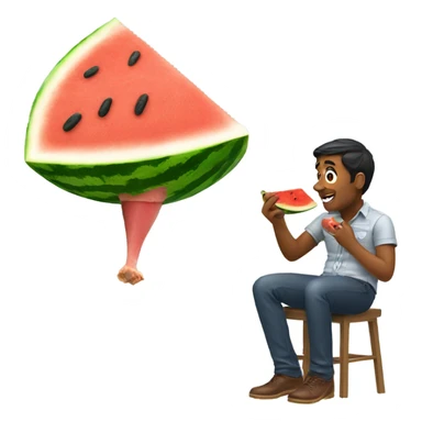 emoji of a india man eating a watermelon and chicken leg sticker