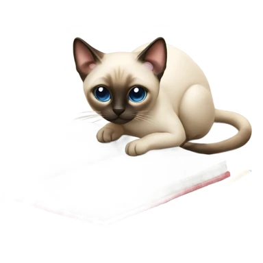 Cute Siamese cat taking notes with a pencil on a notebook sticker