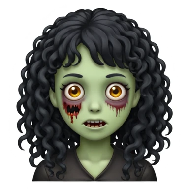 Emoji garota zombie com cabelo preto cacheado longo com franja cacheada sem volume sticker