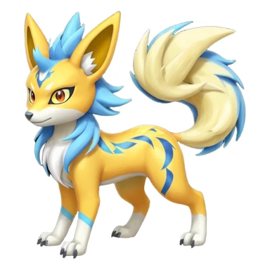 Feral Lightning-patterned Zig-zagged buzzy fuzzy Meloetta-Renamon-Zeraora-Luxray-Cobalion-Suicune-Vernid-fusion-hybrid-creature, full body  sticker