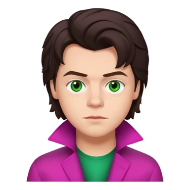 Harry Styles with green eyes, dark brown hair, magenta outfit sticker