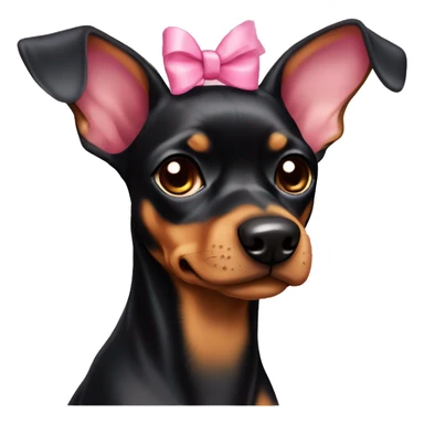 black tan pinscher big ears girly pink bow on head sticker
