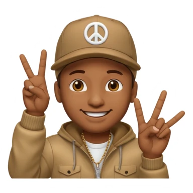 rapper emoji throwing up peace sign, wearing a cap sticker