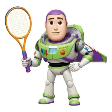 Buzz Lightyear with a tennis racket sticker