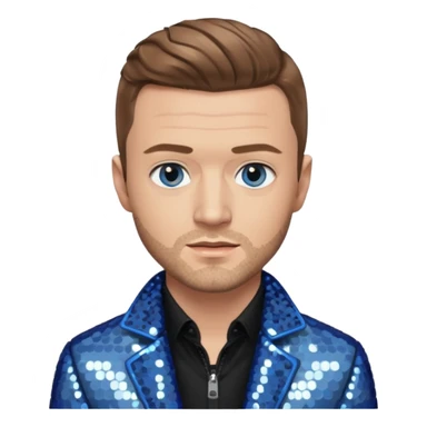 Justin Timberlake with light brown hair, gray sequin jacket, black shirt, blue eye, light skin sticker