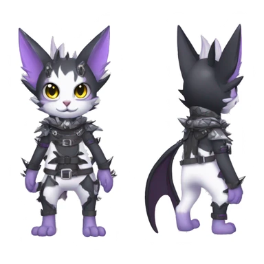 cool cute pretty black punk grey white Purple ethereal fantasy nargacuga-bat-cat-Fakemon spiked collar harness full body sticker