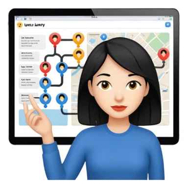 female UX designer with black hair collaborating on a user journey map sticker