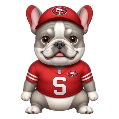 Fat gray French bulldog in 49ers uniform  sticker