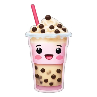 Boba tea with a cute face sticking its tongue out  sticker