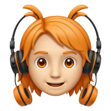 Orange happy face emoji with a couple of hair,headphones,and antennas. sticker