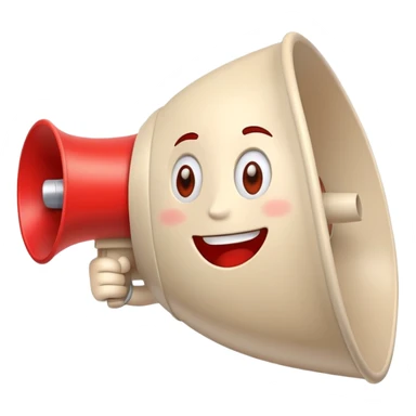 beige and red megaphone with a friendly smiling face sticker