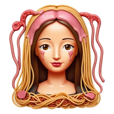 monalisa made of SPAM meat melted pink dripping sauce spaghetti portrait sticker