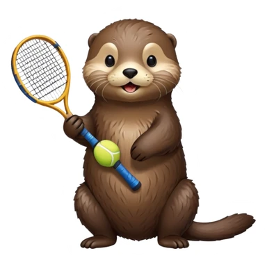 A sea otter holding a tennis racket sticker
